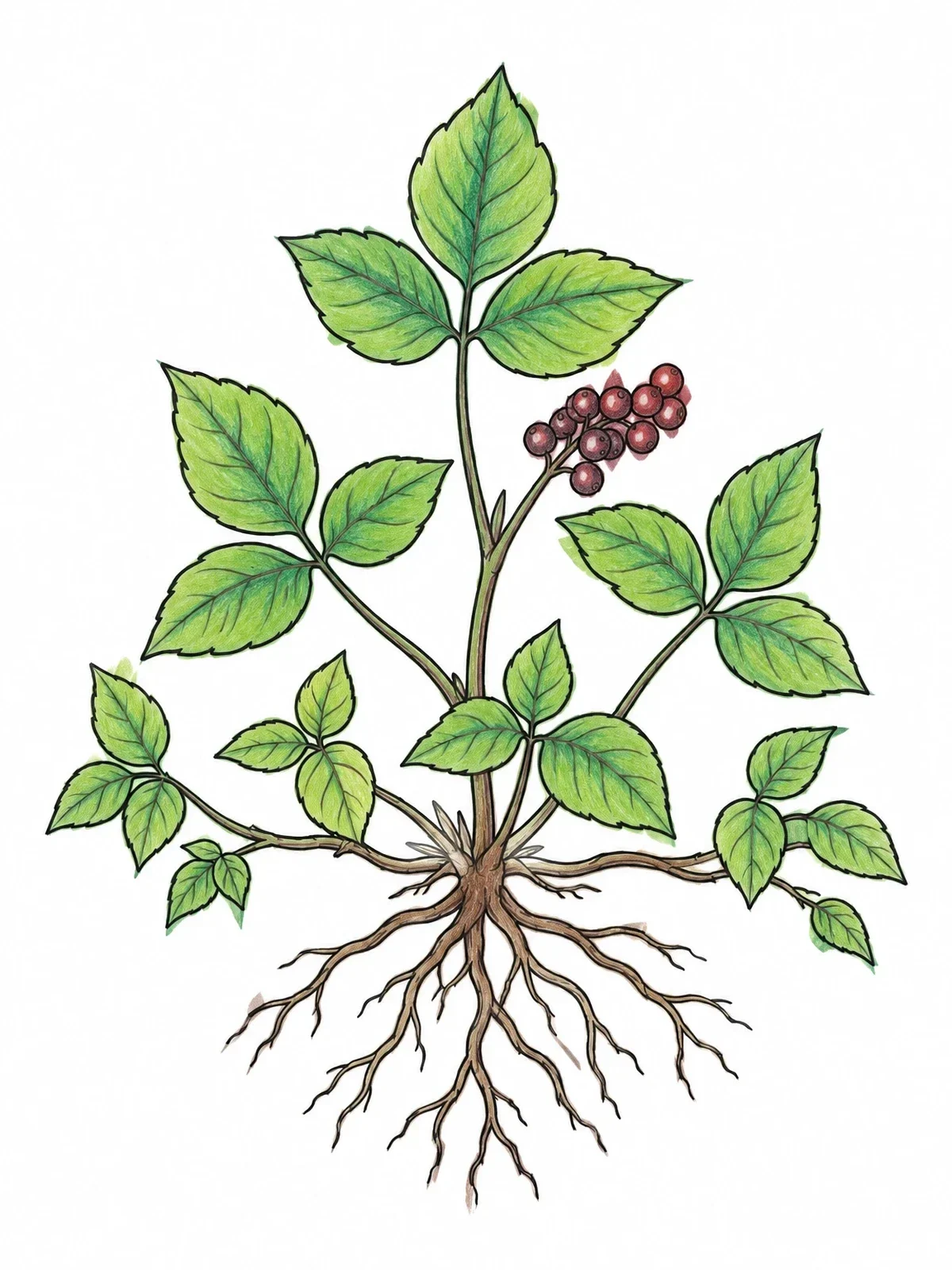 Colored example of the Poison Ivy Plant With Roots And Berries coloring page
