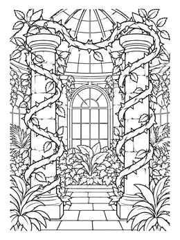 Free printable Thorny Vines In Botanical Conservatory coloring page
