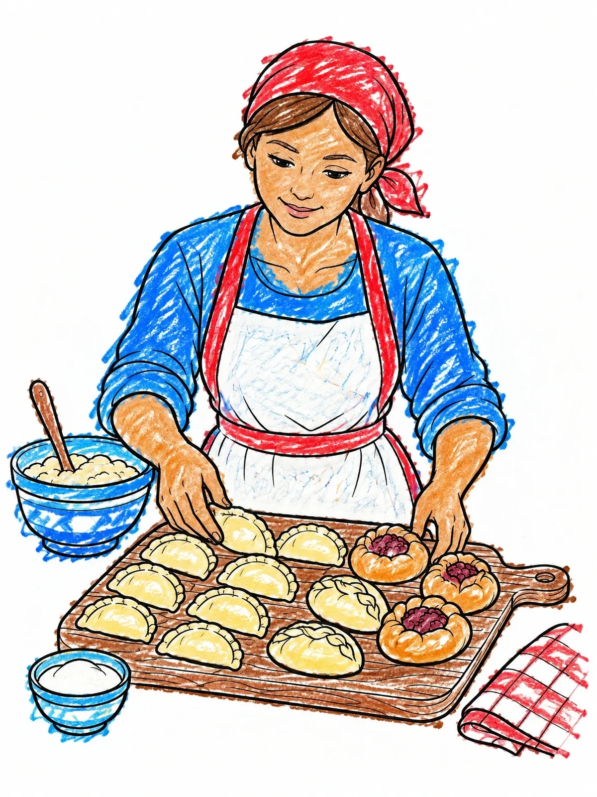 Colored example of the Baker Making Traditional Polish Pierogi coloring page