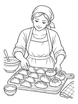 Free printable Baker Making Traditional Polish Pierogi coloring page