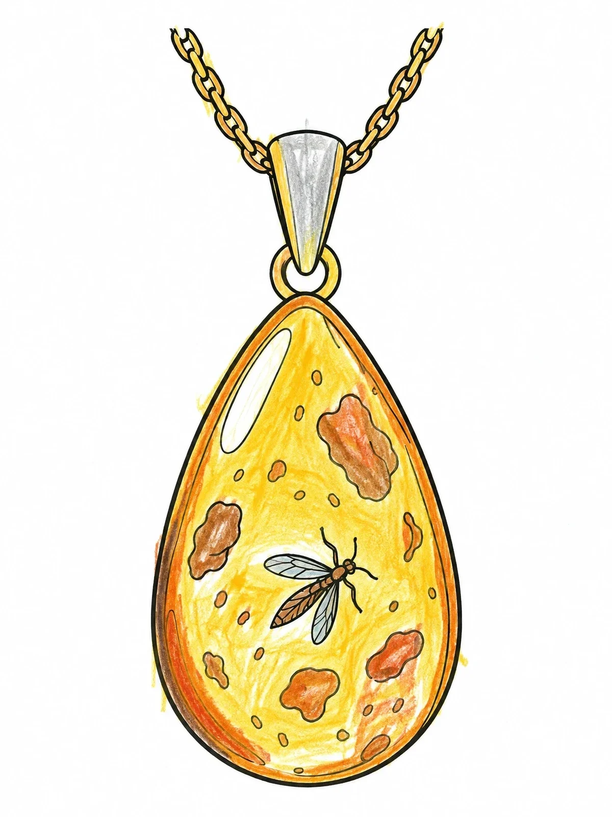 Colored example of the Baltic Amber Pendant With Insect coloring page