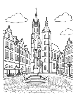 Free printable Historic Polish Town Square coloring page