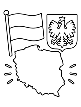 Free printable Poland Map, Flag And Coat Of Arms coloring page
