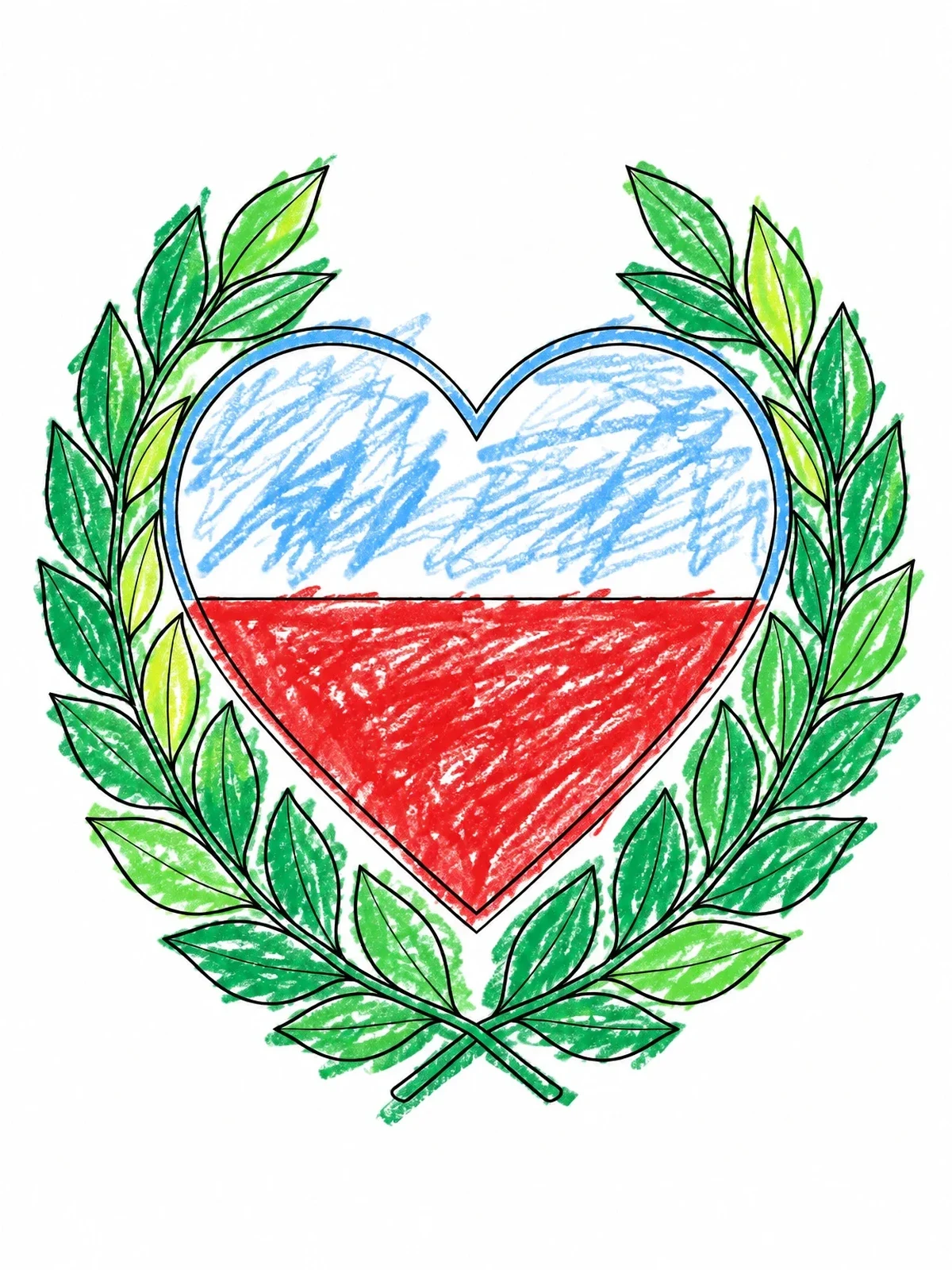 Colored example of the Polish Flag Heart With Laurel Wreath coloring page