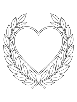 Free printable Polish Flag Heart With Laurel Wreath coloring page