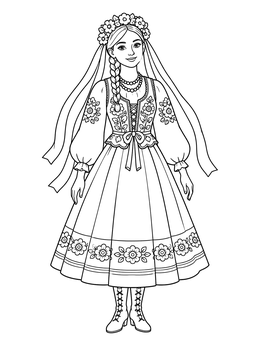 Free printable Polish Folk Costume Krakow Dress coloring page