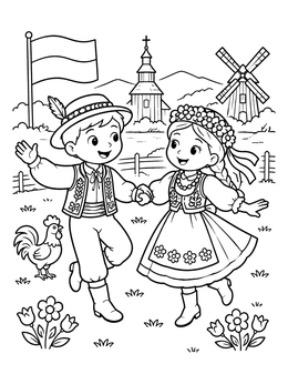 Free printable Polish Folk Dance In The Countryside coloring page