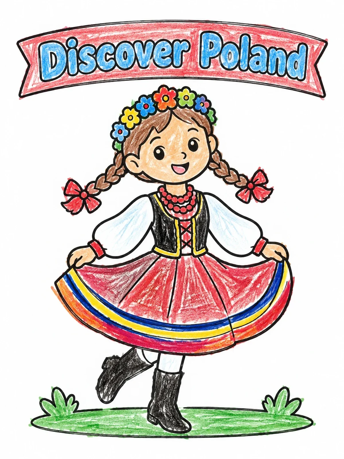 Colored example of the Polish Folk Dancer In Traditional Dress coloring page
