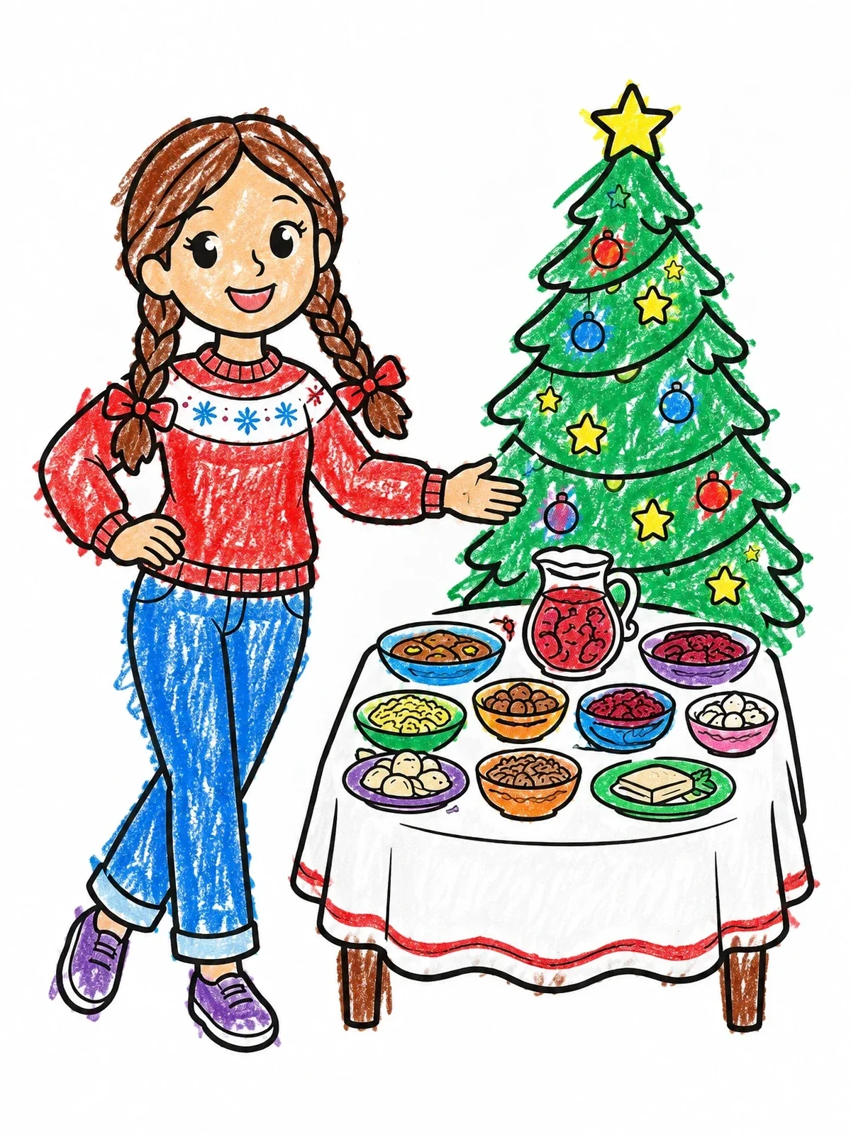 Colored example of the Polish Wigilia Christmas Eve Table coloring page