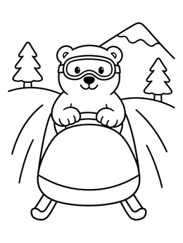 Free printable Cute Polar Bear Riding A Bobsled coloring page