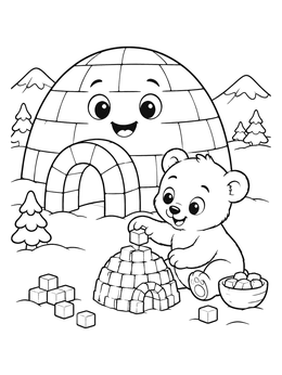Free printable Polar Bear Cub Building A Toy Igloo coloring page