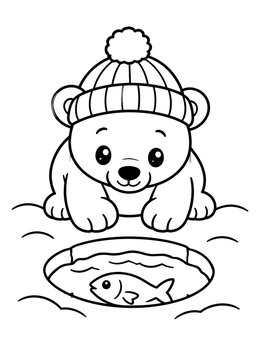 Free printable Polar Bear Cub Ice Fishing coloring page