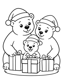 Free printable Polar Bear Family With Christmas Gifts coloring page