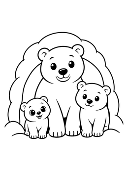 A mother bear and two cubs featured on this cute polar bear coloring page.