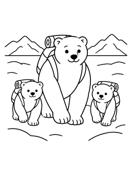 Free printable Polar Bear Family Hiking The Tundra coloring page