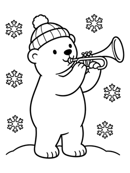 Free printable Polar Bear Playing Trumpet In Snow coloring page