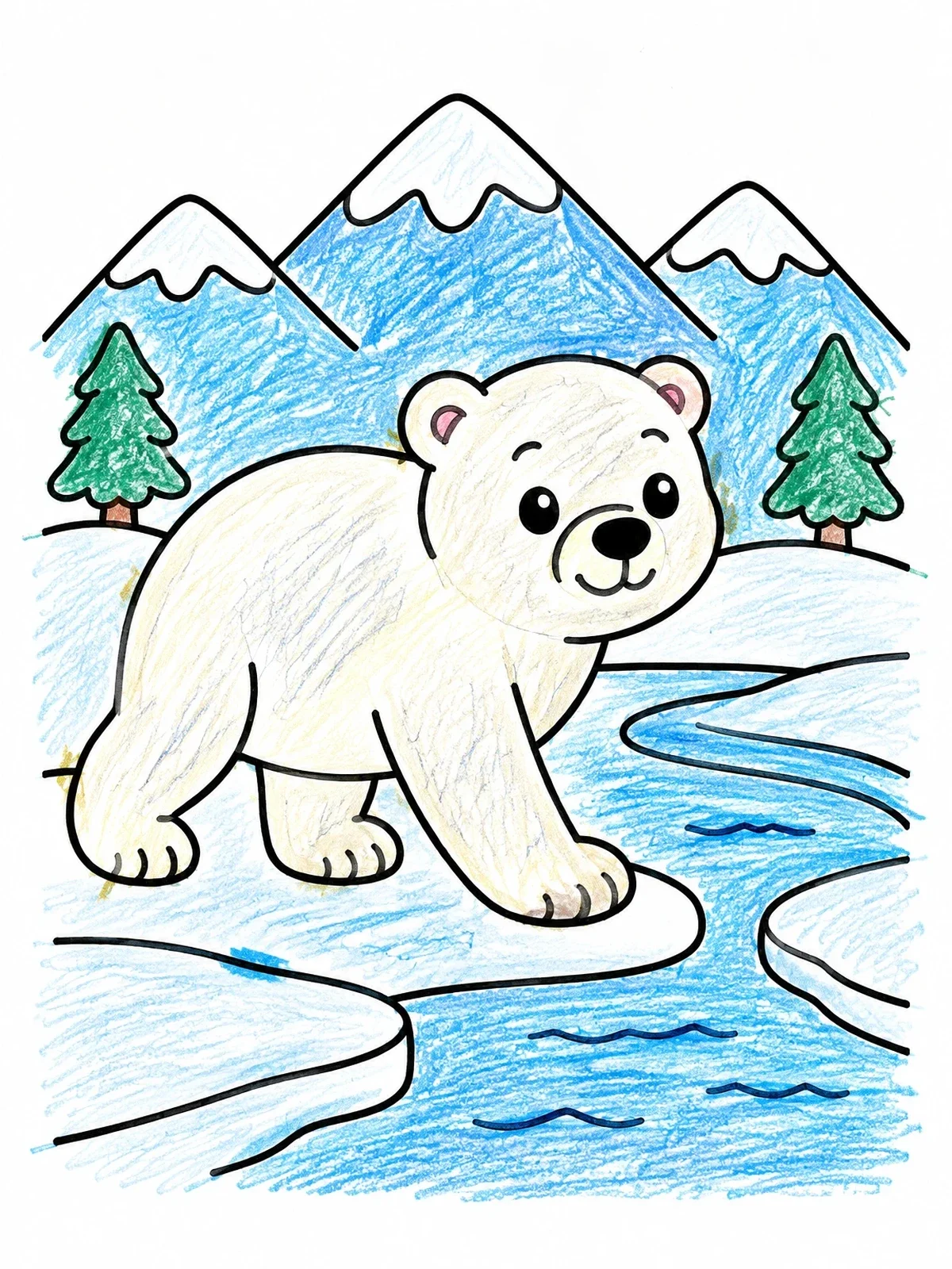 Colored example of the Polar Bear In Arctic Landscape coloring page