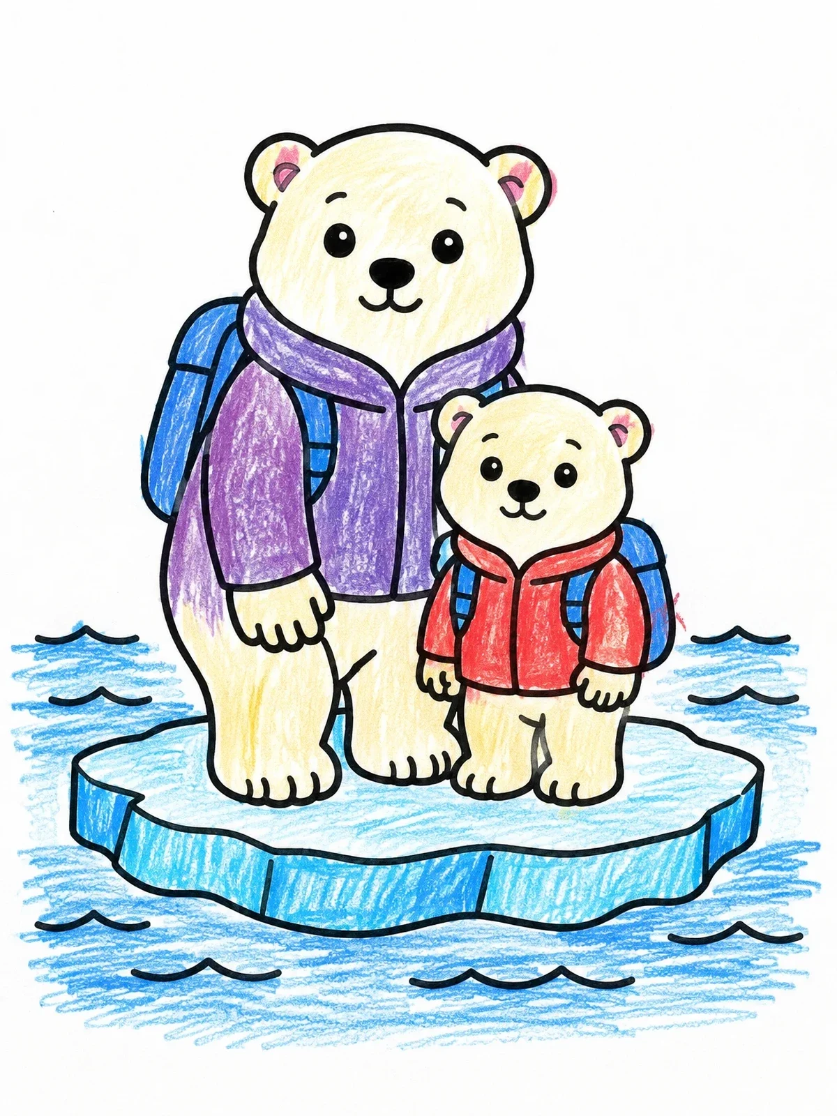 Colored example of the Polar Bears On Ice Floe coloring page