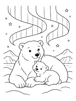 Free printable Polar Bears Under Northern Lights coloring page
