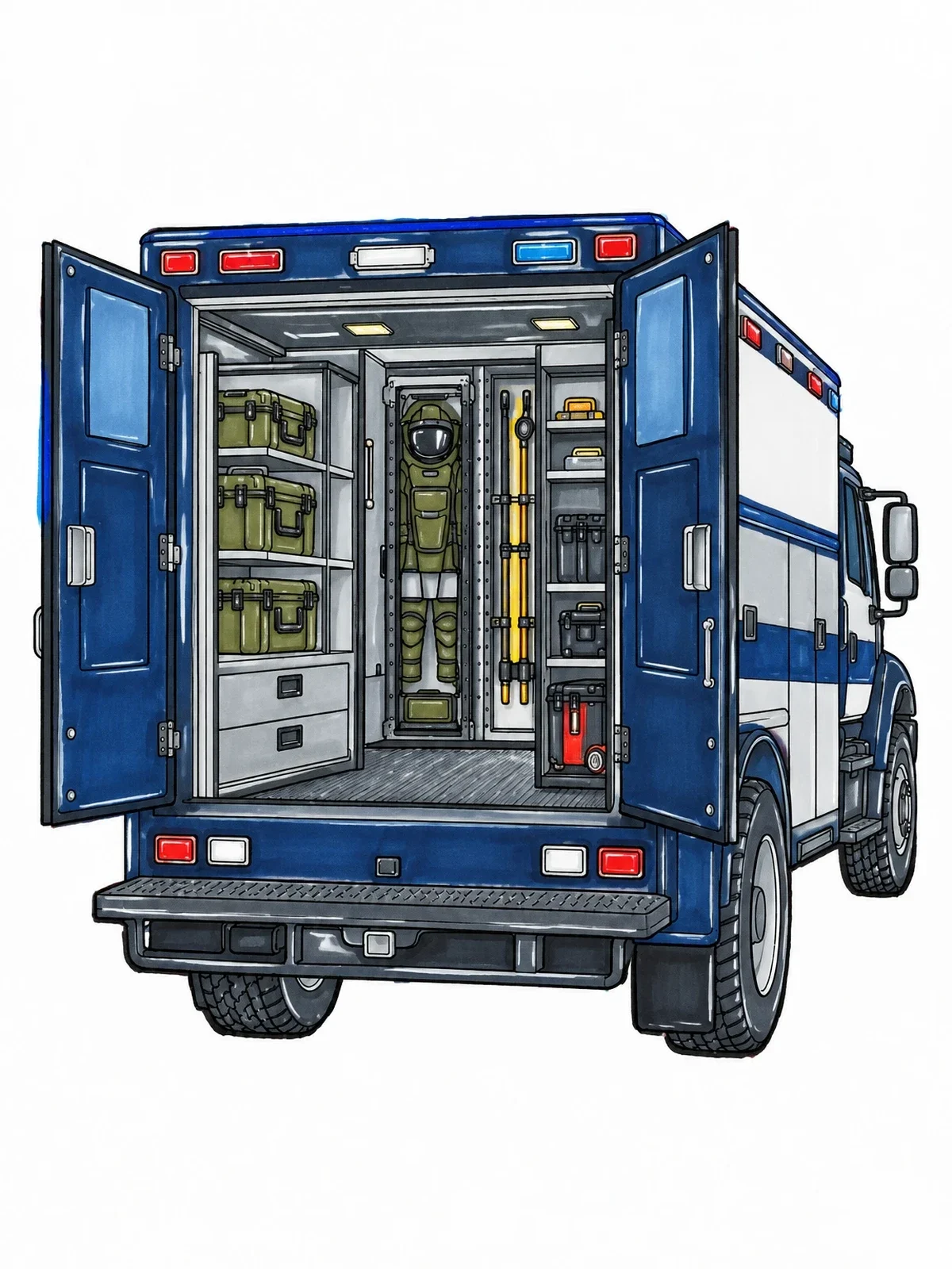Colored example of the Police Bomb Squad Equipment Truck coloring page