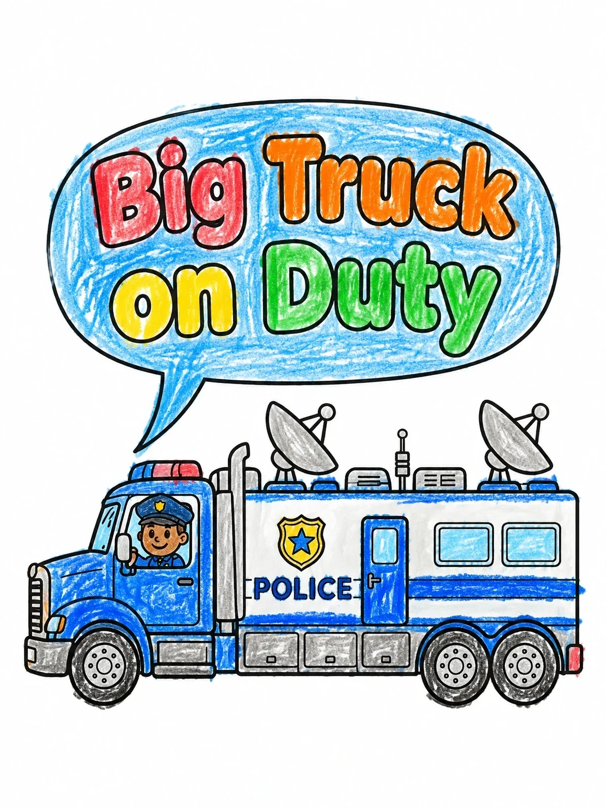 Colored example of the Police Command Truck On Duty coloring page