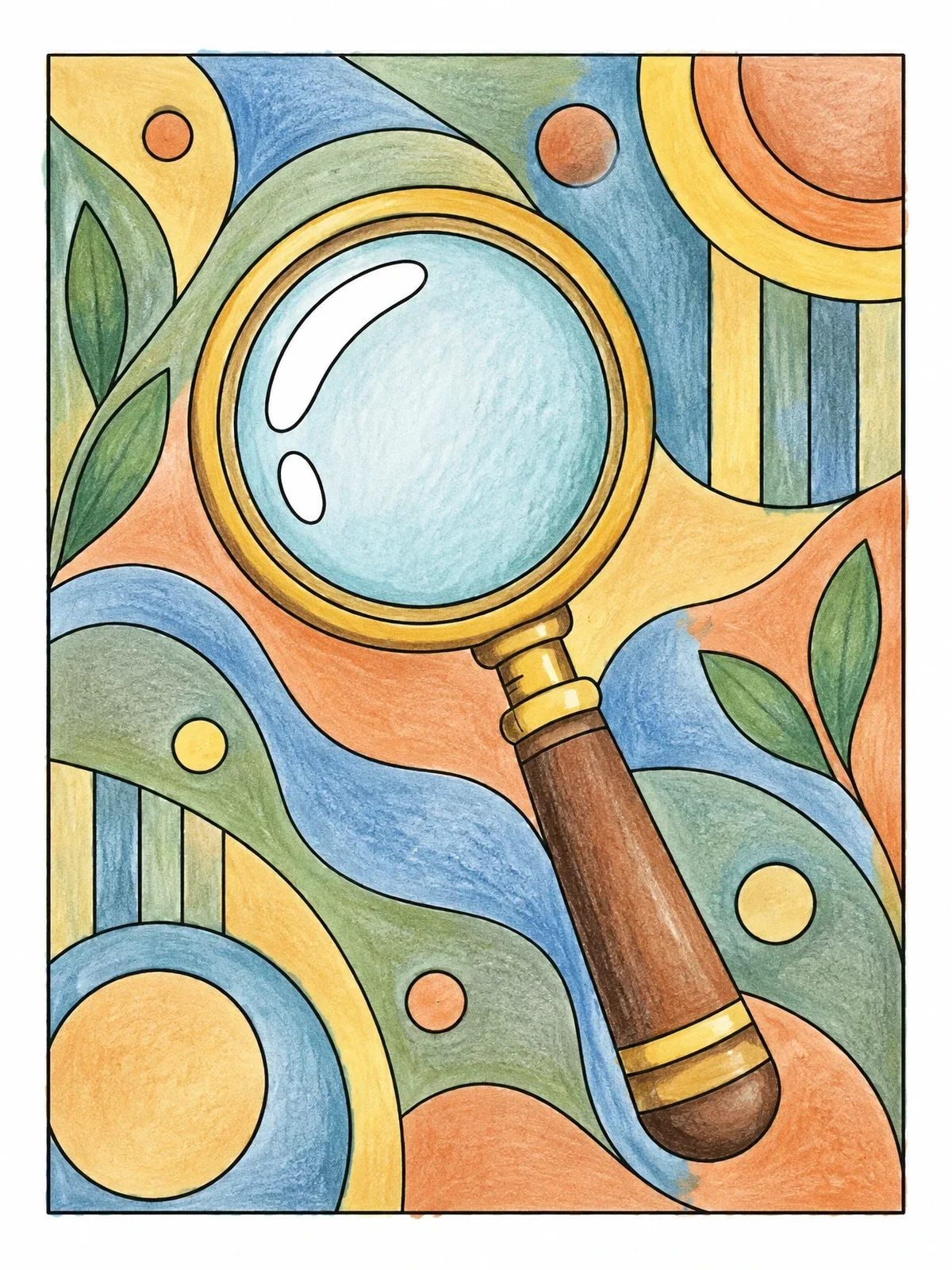 Colored example of the Detective Magnifying Glass Pattern coloring page