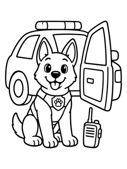 Free printable Police Dog By Cruiser With Radio coloring page