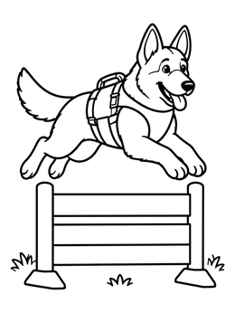 Free printable German Shepherd Leaping Over Hurdle coloring page