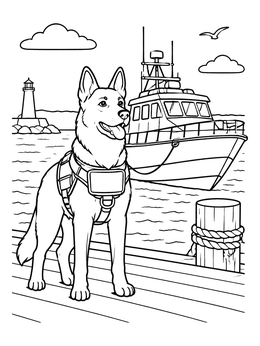 Free printable Police Dog At The Harbor Dock coloring page