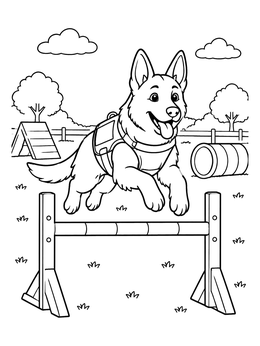 Free printable Police Dog Jumping Over Hurdle coloring page