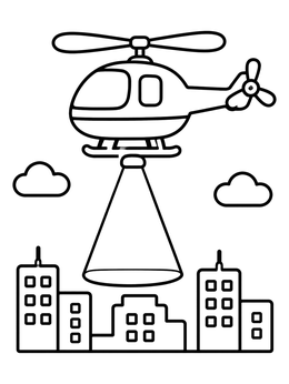 Free printable Police Helicopter Shining Light Over City coloring page