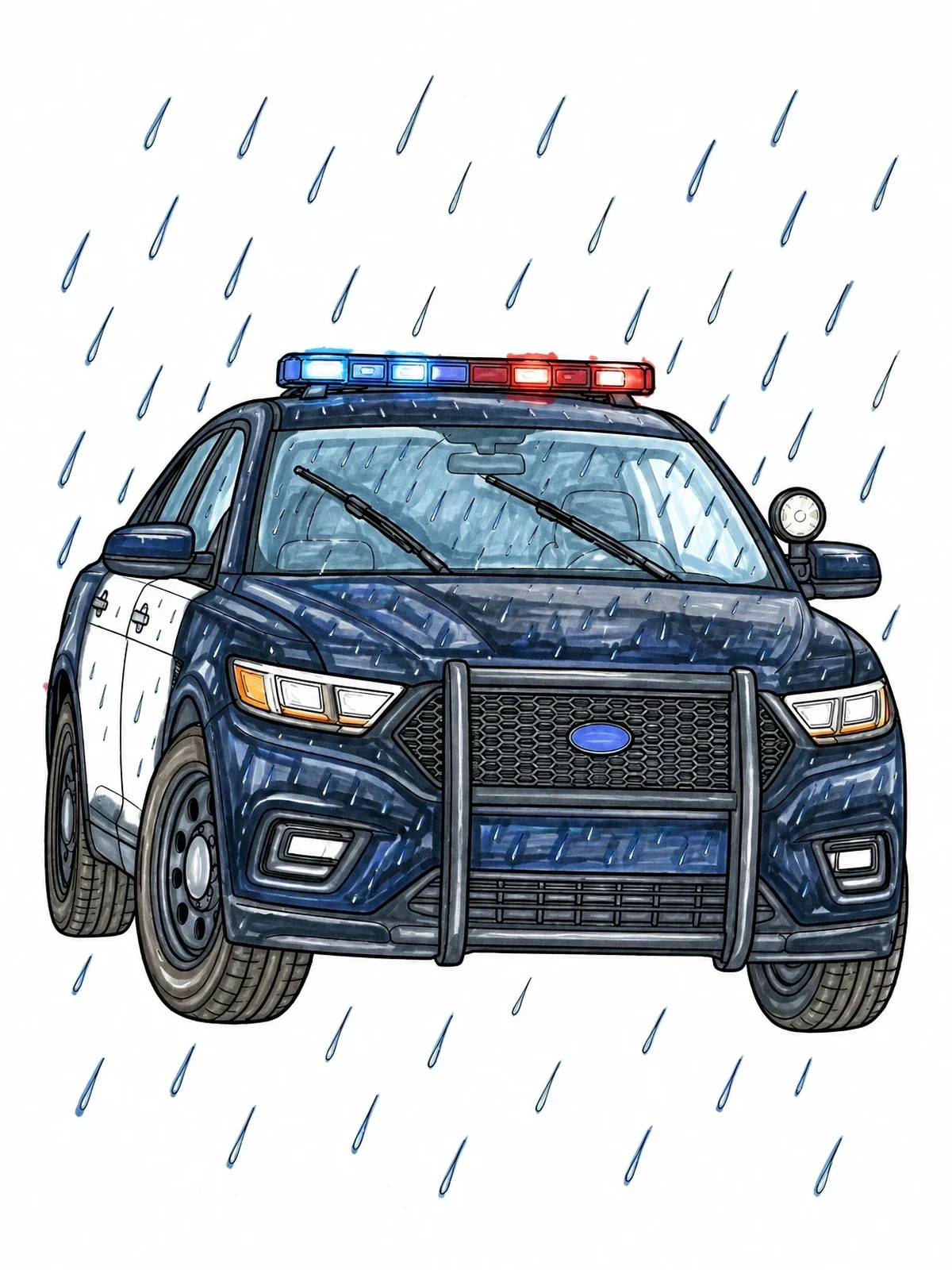 Colored example of the Police Interceptor In Heavy Rain coloring page
