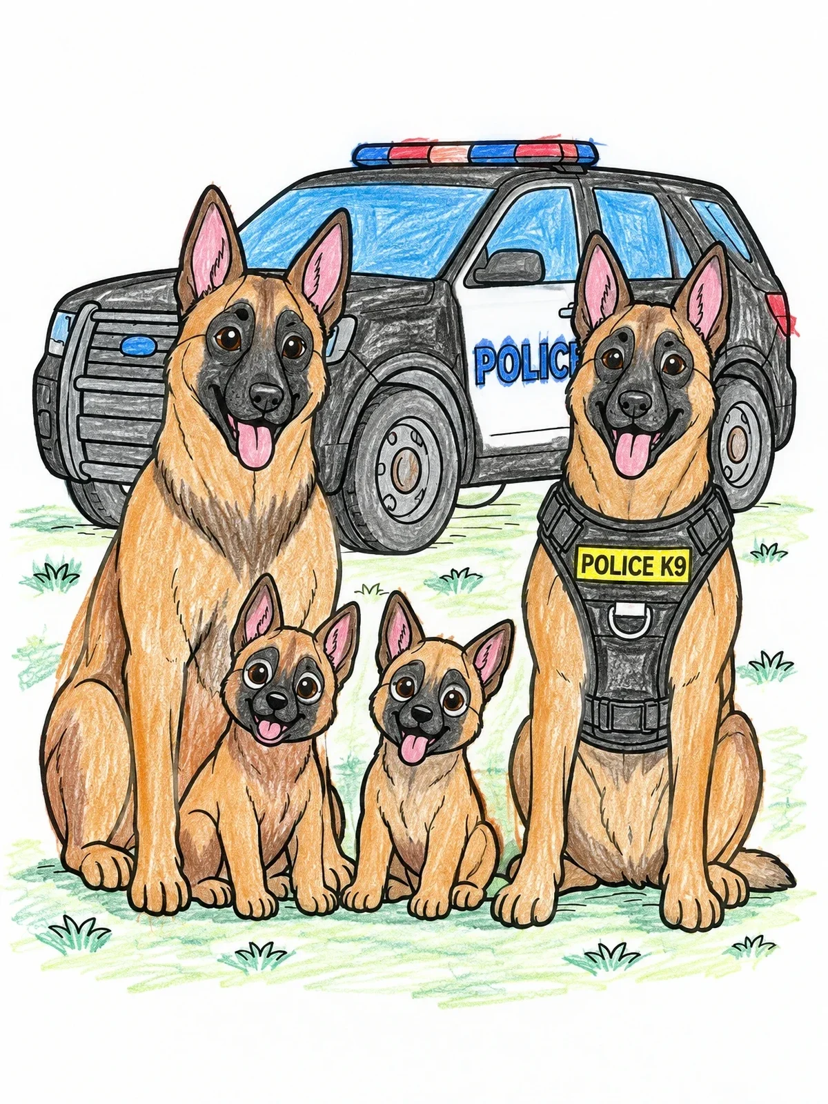 Colored example of the Belgian Malinois Police Dog Family coloring page