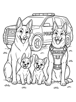 Free printable Belgian Malinois Police Dog Family coloring page