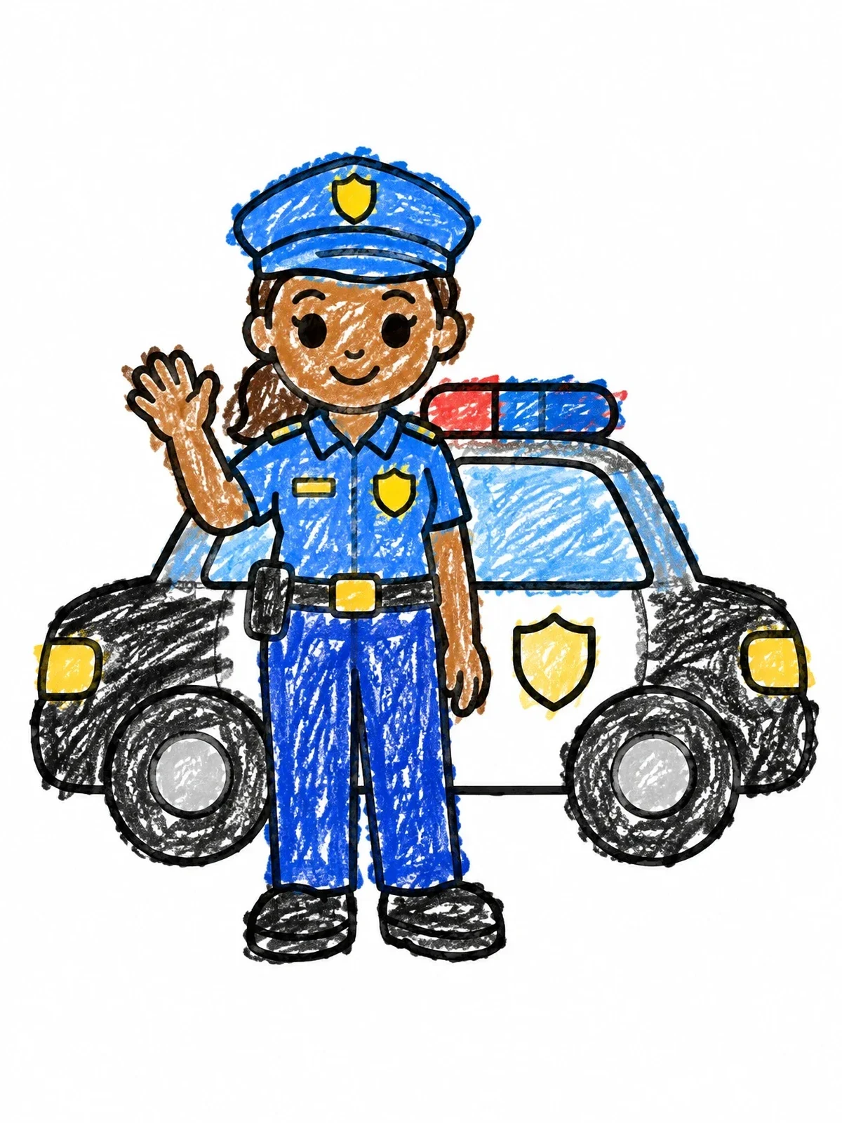 Colored example of the Friendly Police Officer By Patrol Car coloring page