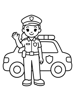 Free printable Friendly Police Officer By Patrol Car coloring page
