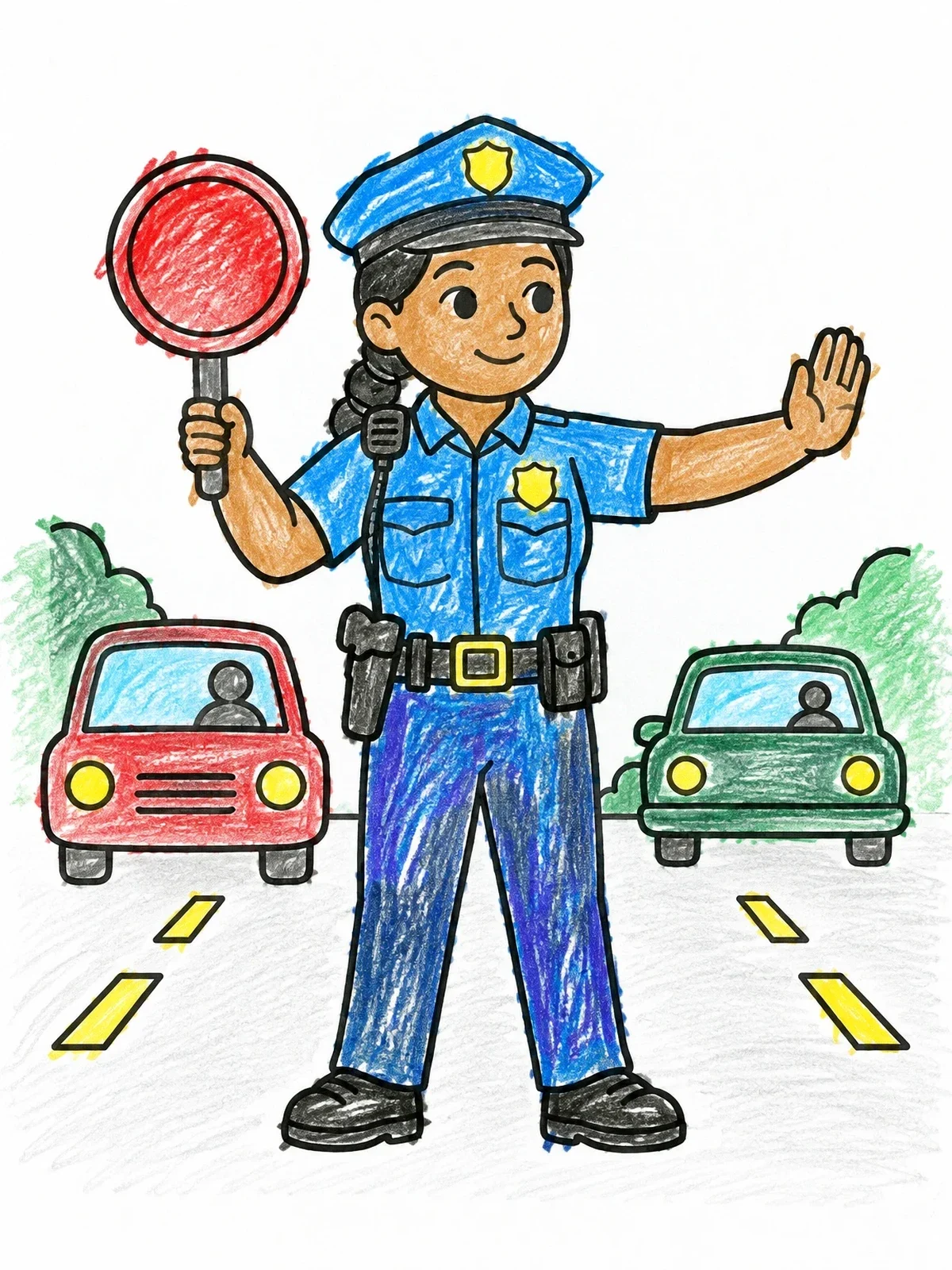 Colored example of the Police Officer Directing Road Traffic coloring page