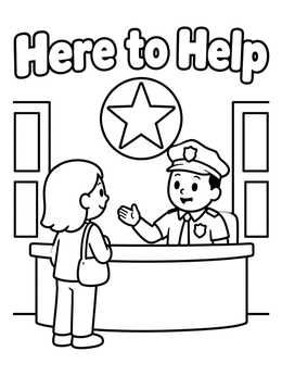 Free printable Police Officer Greeting A Visitor coloring page