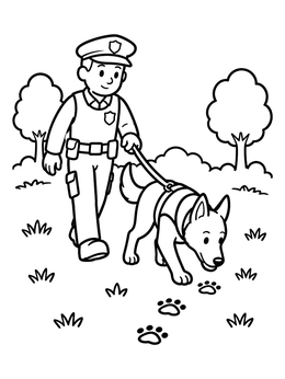 Free printable Police Officer Walking K 9 Dog coloring page