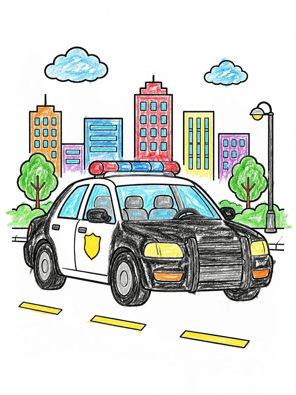 Colored example of the Police Patrol Car In The City coloring page