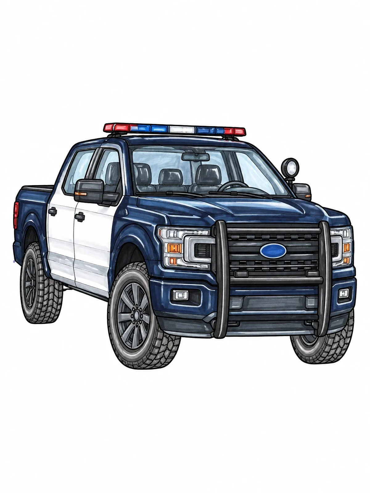 Colored example of the Modern Police Pickup Truck coloring page
