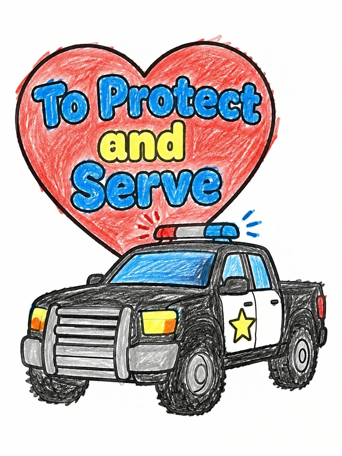 Colored example of the Police Pickup Truck With Heart coloring page