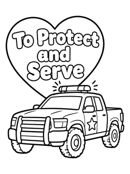Free printable Police Pickup Truck With Heart coloring page