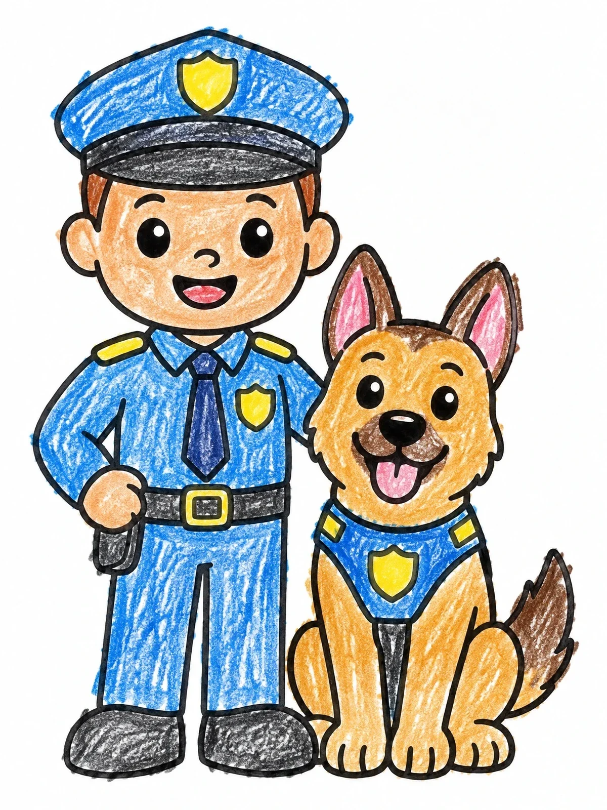 Colored example of the Police Officer With K9 Dog coloring page