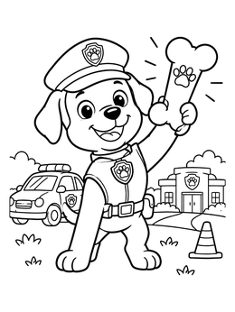 Free printable Cute Police Pup Holding A Giant Bone coloring page