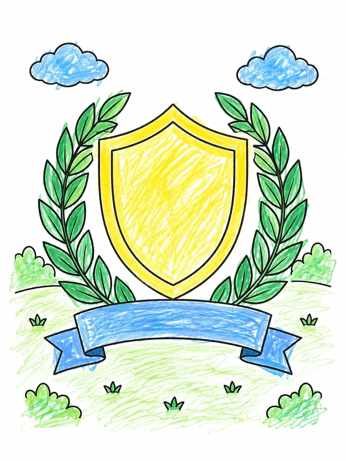 Colored example of the Police Shield Badge And Laurel Wreath coloring page