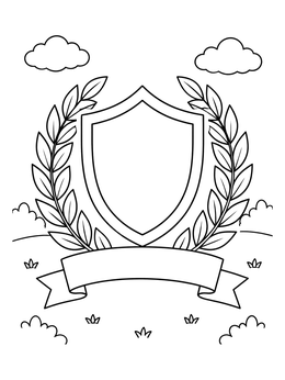 A blank badge emblem with ribbon on this police coloring page.