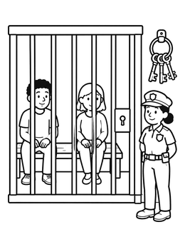 Free printable Police Officer Guarding The Station Cell coloring page
