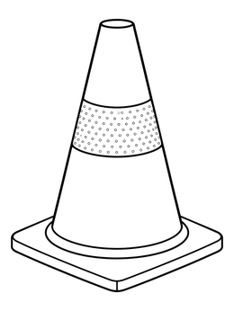 A simple traffic safety cone stands upright in this police station coloring page.