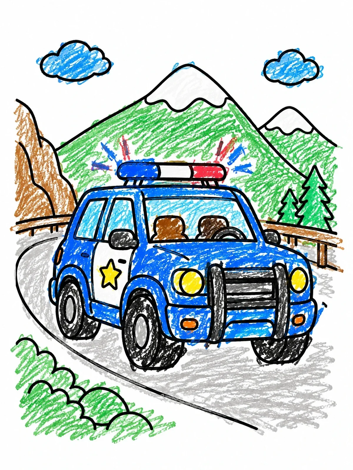 Colored example of the Police Suv On Mountain Road coloring page